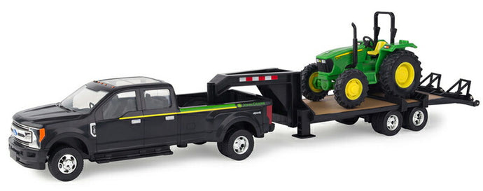 John Deereジョンディア 2017 Ford F-350 with 5th Wheel Trailer Hauling a John Deereジョンディア 5075E Tractor /ERTL  1/32 ミニチュア トラクター トラック 農業機械模型