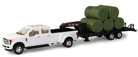 2017 Ford F-350 with 5th Wheel Trailer Hauling Ten Round Bales /ERTL  1/32 ミニチュア トラクター トラック 建設機械模型