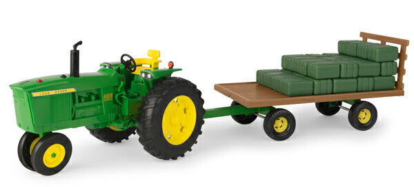 John Deereジョンディア 4020 Tractor with Wagon and Hay Bales - LP68579 - Big Farm Series - Made of Durable /ERTL  1/16 ミニチュア トラクター トラック 農業機械模型