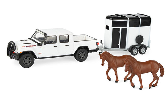 Jeep Gladiator in White with Horse Trailer and Horses /ERTL  1/32 ミニチュア トラクター トラック 建設機械模型