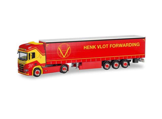 【予約】2020年3月以降発売予定Scania CS 20 HD Curtain Canvas Semitrailerセミトレーラー Henk Vlot  red/yellow /Herpaヘルパ 1/87 HO 建設機械　模型ミニカー はたらく車重機