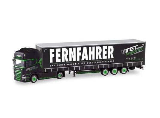 【予約】2020年3月以降発売予定Scania R TL Lowliner Curtain Canvas Semitrailerセミトレーラー TET/Fernfahrer black/green /Herpaヘルパ 1/87 HO 建設機械　模型ミニカー はたらく車重機