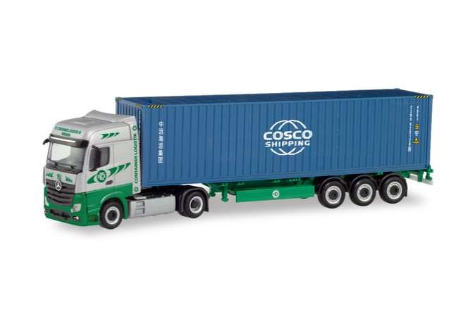 【予約】2020年3月以降発売予定Mercedes-Benz Actrosメルセデスベンツアクトロス BigSpace Container semitrailerセミトレーラー EKB/COSCO blue /Herpaヘルパ 1/87 HO 建設機械　模型ミニカー はたらく車重機