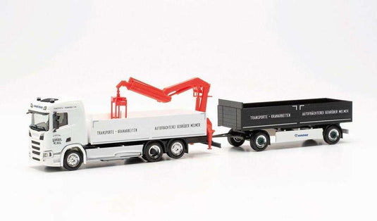 Herpa Gebr?der Melmer Scania CR20ND Flatbed Truck-Trailer + Loading Crane 315999 /Herpa  1/87 ミニチュア トラック 建設機械模型 工事車両