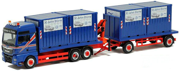 Herpa Blome SLH MAN TGX XXL Flatbed trailer with Palfinger loading crane and 4x10ft container ribbed 5076 /Herpa  1/87 ミニチュア トラック 建設機械模型 工事車両