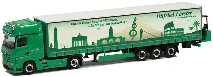 Herpa Ottfried Forster Mercedes Benz Actros Gigaspace curtain tarpaulin trailer truck forklift 941297 /Herpa  1/87 ミニチュア トラック 建設機械模型 工事車両