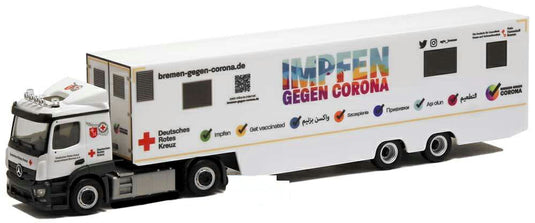 Herpa DRK Bremen Impfmobil Mercedes Benz Actros Classicspace box trailer 949514 /Herpa  1/87 ミニチュア トラック 建設機械模型 工事車両
