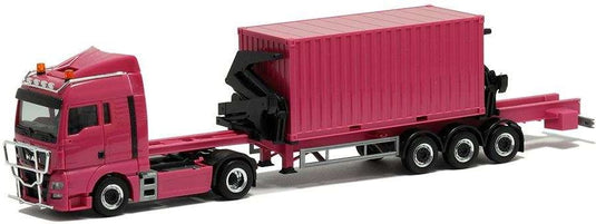 Herpa MAN TGX XLX Hammar side loader 20ft container magenta BM945257 /Herpa  1/87 ミニチュア トラック 建設機械模型 工事車両