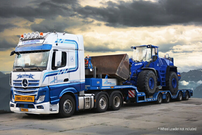 【予約】1-3月以降発売予定L.A. van den Heuvel Mercedes Benz Actros GigaSpace 6x2 and 3-axle semi low loader with wheel wells トレーラー /建設機械模型 工事車両 IMC 1/50 ミニカー
