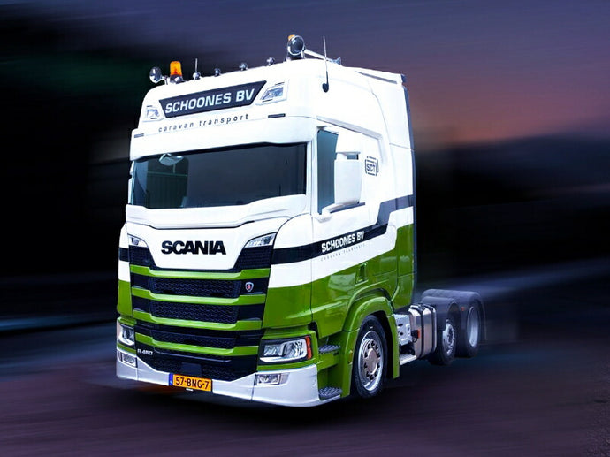 【予約】2022年発売予定SCHOONES CARAVAN TRANSPORT The Scania R Series High Roof 6x2 トラック トラクタ /IMC 建設機械模型 工事車両 1/50