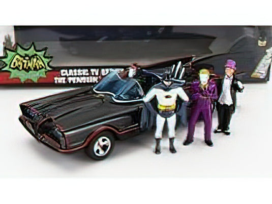 BATMAN - BATMOBILE 1966 - CLASSIC TV SERIES WITH BATMAN - JOKER - PINGUIN FIGURES - BLACK RED /JADA 1/24 ミニカー
