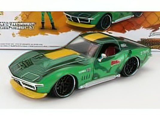 CHEVROLET - CORVETTE ZL1 STINGRAY 1969 WITH CAMMY STREET FIGHTER FIGURE - GREEN YELLOW /JADA 1/24 ミニカー