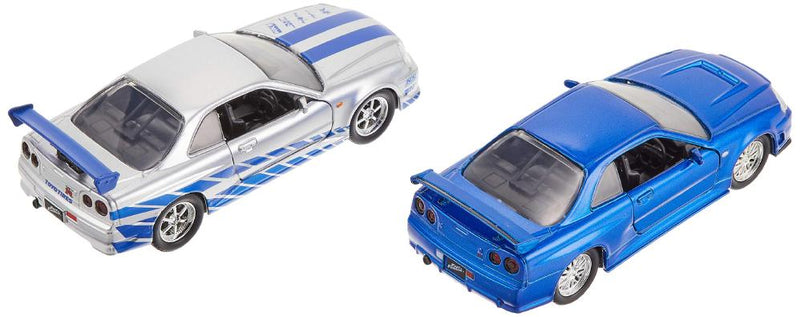 ギャラリービューアに画像をロードする, ワイルドスピード ブライアン 日産スカイライン GT-R R34 Silver &amp; Nissan GT-R R34 Blue 1/32 Jada Toys ミニカー
