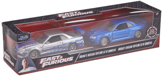 ワイルドスピード ブライアン 日産スカイライン GT-R R34 Silver & Nissan GT-R R34 Blue 1/32 Jada  Toys ミニカー