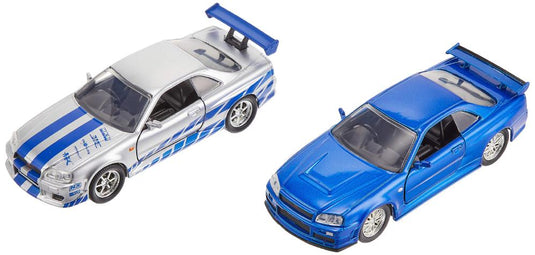 ワイルドスピード ブライアン 日産スカイライン GT-R R34 Silver & Nissan GT-R R34 Blue 1/32 Jada Toys ミニカー