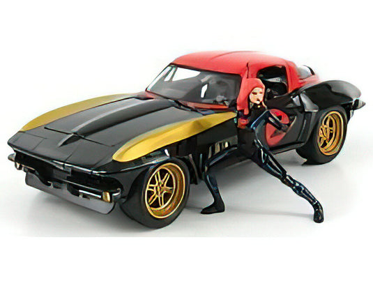 CHEVROLET - CORVETTE COUPE WITH FIGURE BLACK WIDOW 1966 - BLACK GOLD RED  /JADA  1/24 ミニカー