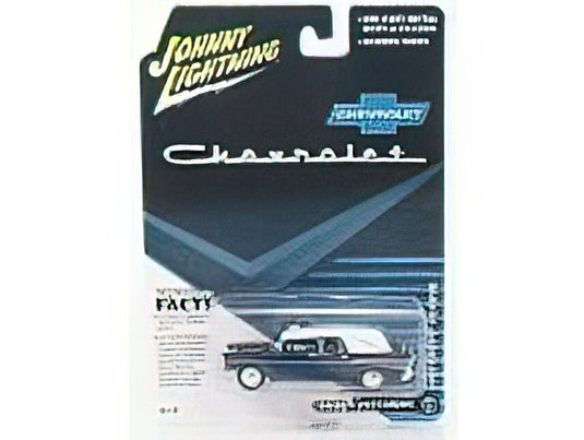 CHEVROLETシボレー CHEVY SW STATION WAGON HEARSE - CARRO FUNEBRE - FUNERAL CAR - 1957 - BLUE WHITE /JOHNNY LIGHTNING 1/64 ミニカー