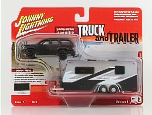 CADILLACキャデラック ESCALADE WITH TRAILER ROULOTTE 2005 - BLACK WHITE /JOHNNY LIGHTNING 1/64 ミニカー