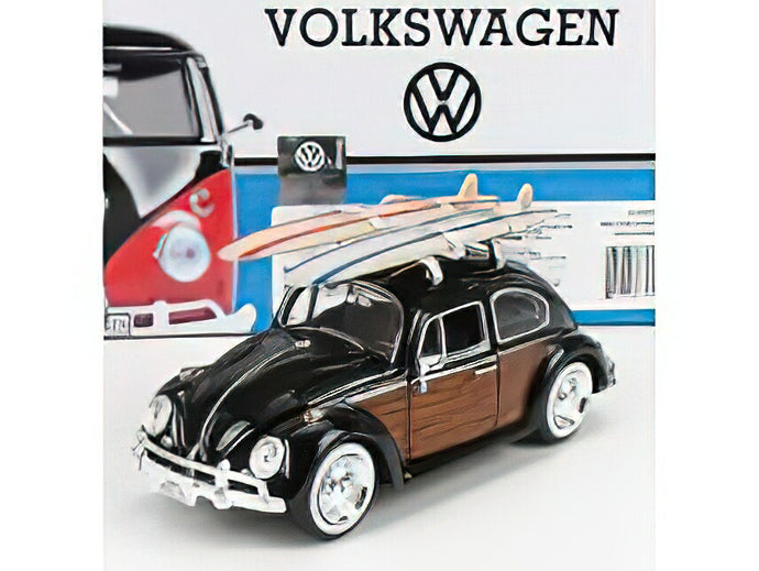 VOLKSWAGEN  BEETLE WITH SURFBOARD 1968 - BLACK WOOD/Motor Max 1/24ミニカー