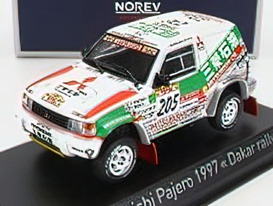 MITSUBISHI - PAJERO N 205 WINNER RALLY DAKAR 1997 K.SHINOZUKA - H.MAGNE - WHITE GREEN ORANGE /Norev 1/43 ミニカー