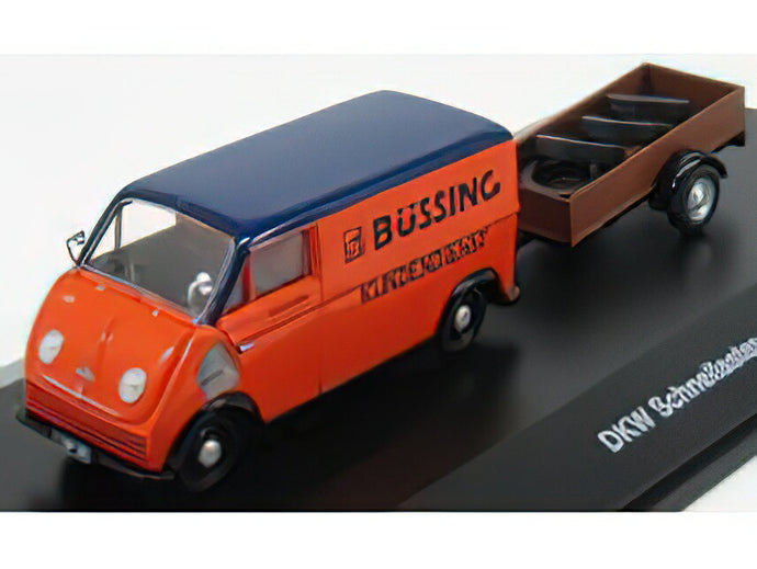DKW - F89L VAN BUSSING KUNDENDIEST WITH TRAILER AND TYRES 1954 - ORANGE BLUE BROWN /Schuco 1/43 ミニカー