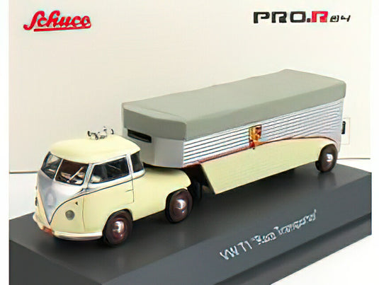 VOLKSWAGEN - T1b CONTINENTAL MOTORS PORSCHE CAR TRANSPORTER 1962 - CREAM GREY SILVER /Schuco 1/64 ミニカー