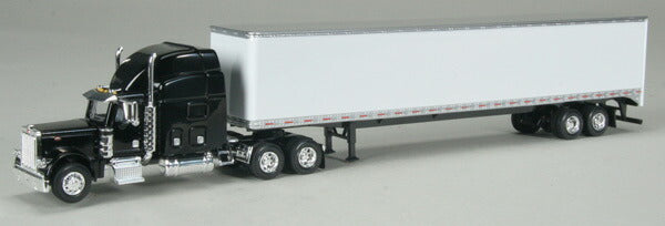 Peterbilt 379 in Black with Sleeper Cab and 53' Trailer in Blank White with Single Rear Door /SPEC-CAST  1/64 ミニチュア トラック 建設機械模型 工事車両