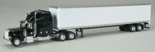 Peterbilt 379 in Black with Sleeper Cab and 53' Trailer in Blank White with Single Rear Door /SPEC-CAST  1/64 ミニチュア トラック 建設機械模型 工事車両