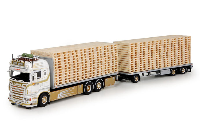 Streetwarrior Scaniaスカニア R6 highline with flat trailer and cargo pallets トラック Teknoテクノ  建設機械模型 工事車両 1/50 ミニチュア