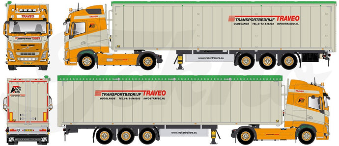 【予約】2017年6-8月以降発売予定Traveo Volvo FH04 Globetrotter with Cargo フロアトレーラー   Teknoテクノ  建設機械模型 工事車両 1/50 ミニチュア