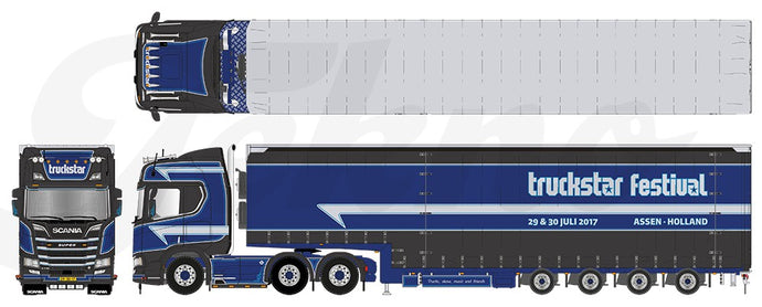 【予約】2017年8-10月以降発売予定Truckstar Festival 2017 Next generation Scaniaスカニア R-serie Highline with Meusberger trailerトラック Teknoテクノ  建設機械模型 工事車両 1/50 ミニチュア