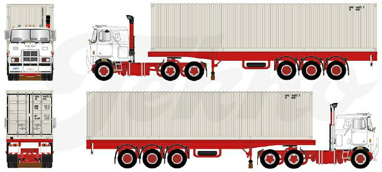 ギャラリービューアに画像をロードする, 【予約】2019年7-9月以降発売予定Mack F700 6x4 with flat trailer and classic 40フィートコンテナトラクタ  /建設機械模型 工事車両 TEKNO 1/50 ミニチュア
