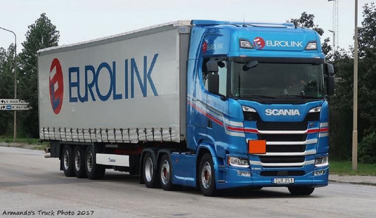 Eurolink Scaniaスカニア S-serie Highline avec semi-remorque avec rideaux coulissantesトラック  建設機械模型 工事車両 TEKNO 1/50 ミニチュア