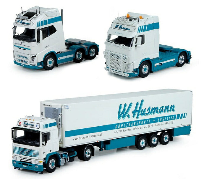 Husmann Set Volvo set Husmann van F16, FH03, FH04 en koeloplegger in luxe klant verpakking トラック 建設機械模型 工事車両TEKNO 1/50 ミニチュア