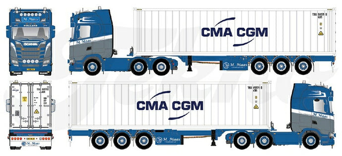 【予約】2020年8-10月以降発売予定Maas M. Scania Next Gen S-serie Highline met 3-assige container chassis met CMA/CGM 40フィートリーファーコンテナトラック  TEKNO 1/50 建設機械 模型ミニカー  はたらく車重機
