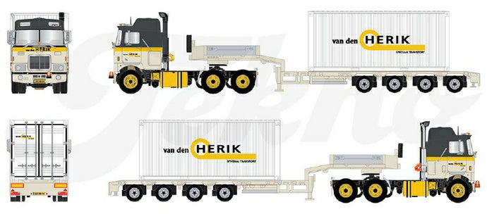 【予約】10-12月以降発売予定Mack F700 6x4 met 4-assige semi-dieplader voorzien van 20ft. コンテナ トラック TEKNO 1/50 建設機械 模型ミニカー  はたらく車重機