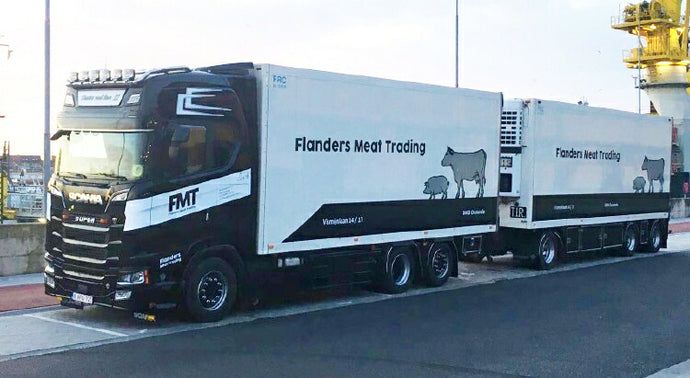 【予約】2021年4-6月以降発売予定Flanders Meat Trading Scania Next Gen S580 Highline motorwagen met 3-assige aanhangerトラック  /Tekno  建設機械模型 工事車両 1/50 ミニチュア