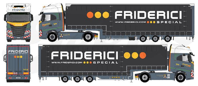 【予約】8-10月以降発売予定Friderici Iveco S-way met 3-assige volume oplegger  トラック/Tekno 建設機械模型 工事車両 1/50 ミニチュア
