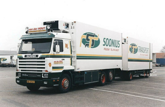 【予約】4月以降発売予定Hout van der Transport Scania Streamline 143-450 motorwagen met 3-assige schamelaanhanger トラック /Tekno 建設機械模型 工事車両 1/50 ミニカー