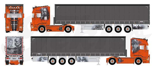 【予約】12月以降発売予定KFT Trans Scania R-serie Topline met 3-assige schuifzeilen oplegger トラック /建設機械模型 工事車両 TEKNO 1/50 ミニチュア