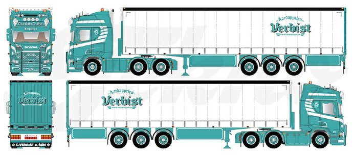 【予約】10-12月以降発売予定Verbist Scania Next Gen R650 6x2 sleepas met schuifzeilen oplegger トラック /Tekno 建設機械模型 工事車両 1/50 ミニカー
