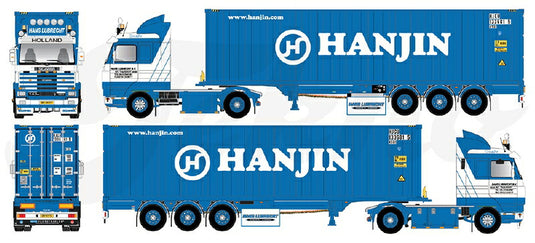 【予約】10-12月以降発売予定Lubrecht, Hans Scania 143-420 met D-tec container chassis met 40ft. Hanjinコンテナ トラック /Tekno  建設機械模型 工事車両 1/50 ミニカー