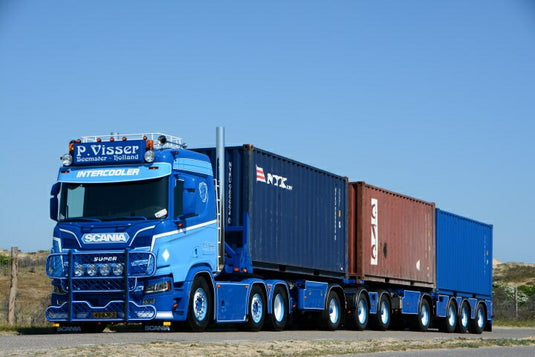 【予約】Visser P. Scania R 650-serie met LZV container chassis met 3 Maersk 20フィートコンテナ トラック/TEKNO 建設機械模型 工事車両 1/50 ミニカー
