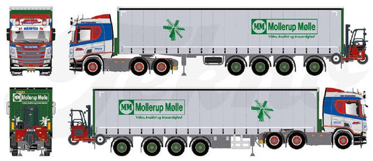 【予約】4月以降発売予定SB Transport Scania Next Gen R500 met 4-assige schuifzeil met Moffet meeneemheftruck トラック /Tekno 建設機械模型 工事車両 1/50 ミニカー