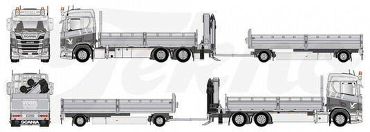 【予約】2023年発売予定Scania Next Gen R650-V8 motorwagen aanhanger met openbak en kraan トラック/建設機械模型 工事車両 TEKNO 1/50 ミニチュア