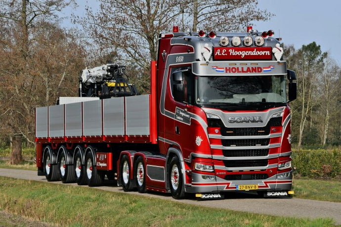 【予約】2023年発売予定Hoogendoorn A.E. Scania Next Gen S650 6x2 Higline met 4-assige stenenopleggerトラック /建設機械模型 工事車両 Tekno 1/50 ミニチュア