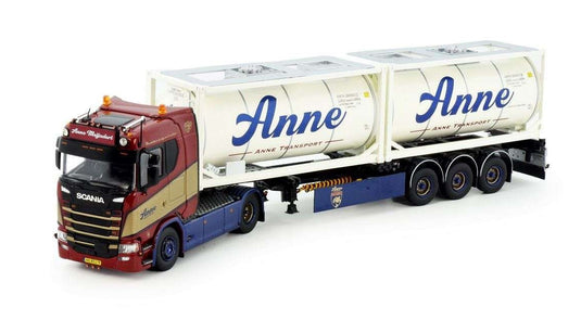 Anne Transport Scania Next Gen S-Serie Tank Container Semitrailer + 2x 20ft ISO Tank Container 84355 トレーラー トラック /Tekno 1/50 建設機械模型
