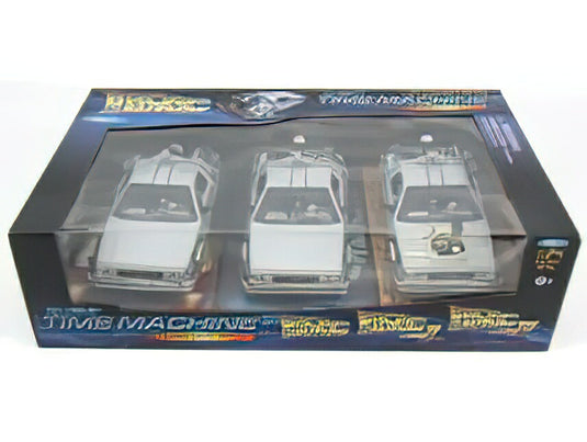 【予約】DE LOREAN タイムマシン 3台セット バックトゥザフューチャー PART 1/2/3 シルバー/ WELLY 1/24 ミニカー