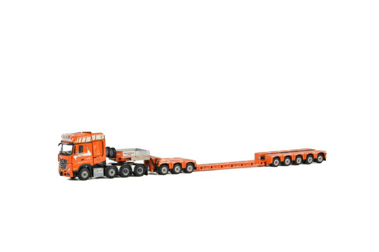 ギャラリービューアに画像をロードする, Tage E Nielsen MERCEDES BENZ ACTROS MP4 SLT BIG SPACE 8x4 LOWLOADER 5 AXLE + DOLLY 3軸 トラックトレーラー /建設機械模型 工事車両 WSI 1/50 ミニチュア
