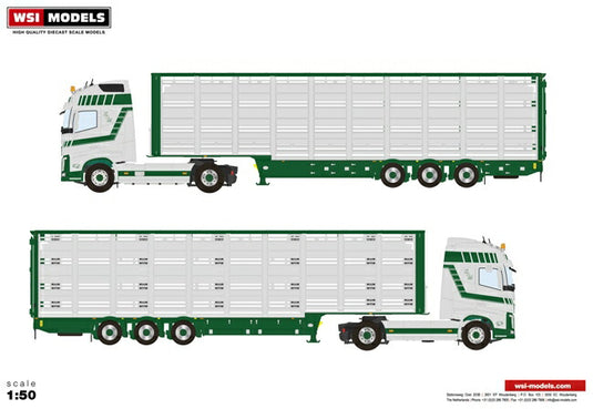 【予約】2017年4-6月以降発売予定Keus & Mollink Volvoボルボ FH4 Globetrotter Live Stock Trailer  3軸トラック /WSI  建設機械模型 工事車両 1/50 ミニチュア